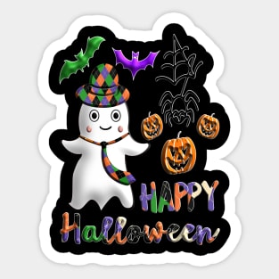 Pumpkin dad ghost Kawaii bat spider Happy Halloween violet orange black dots ribbon 3D tridimensional 320 Sticker